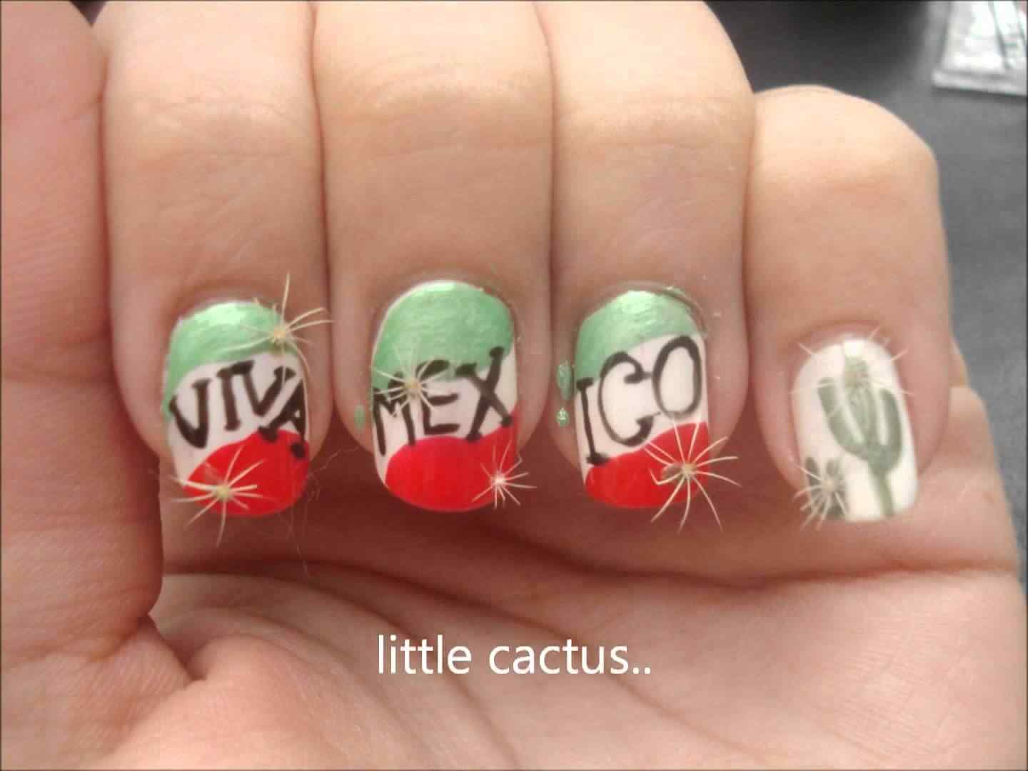 Дизайн ногтей в стиле мексиканского флага