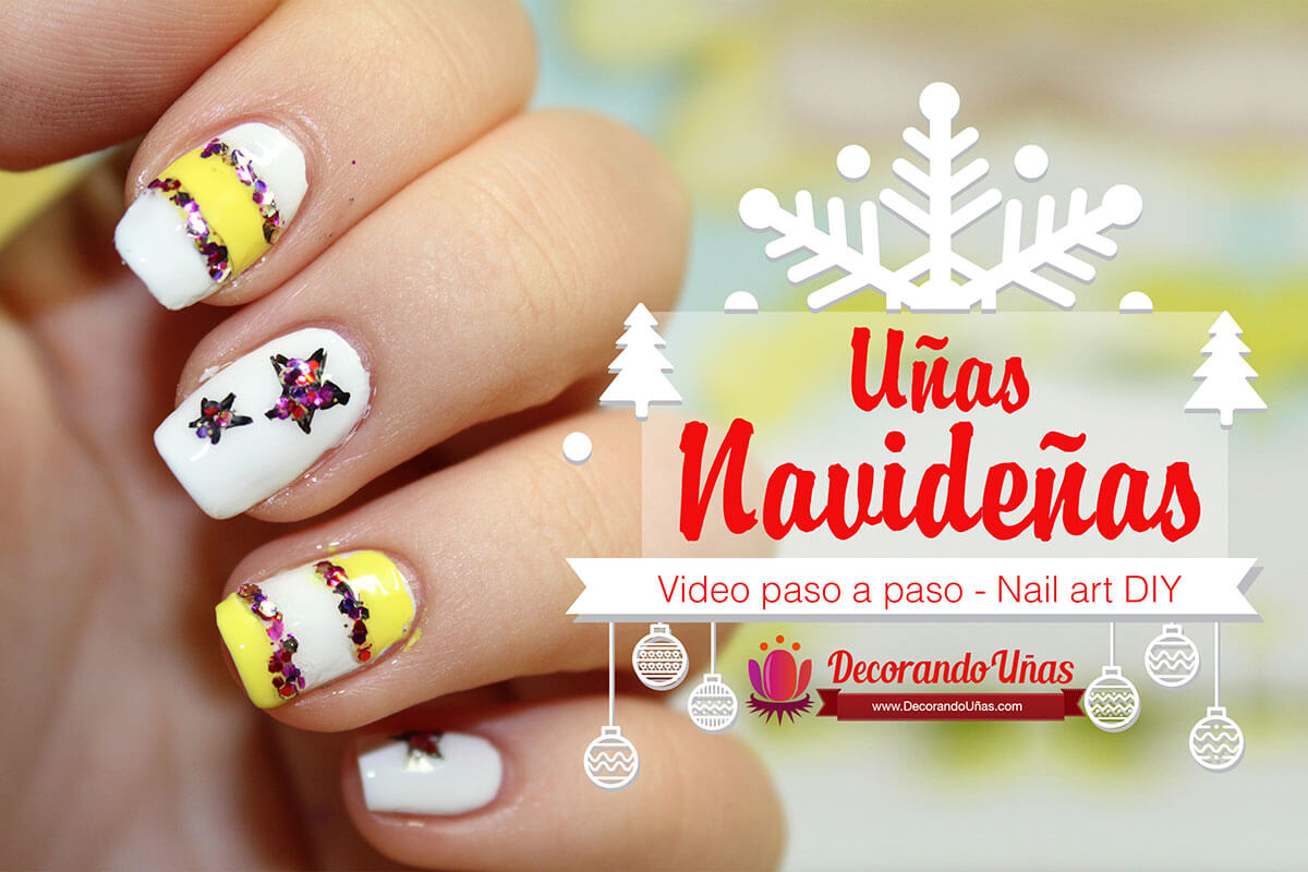 unas-navidenas-amarillas-estrellas-nail-art-diy