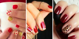 Uñas color rojo y dorado - Nail art