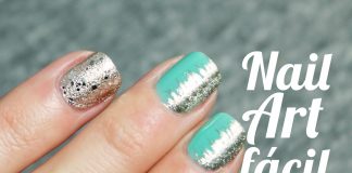 Diseño de uñas verde y plateado paso a paso