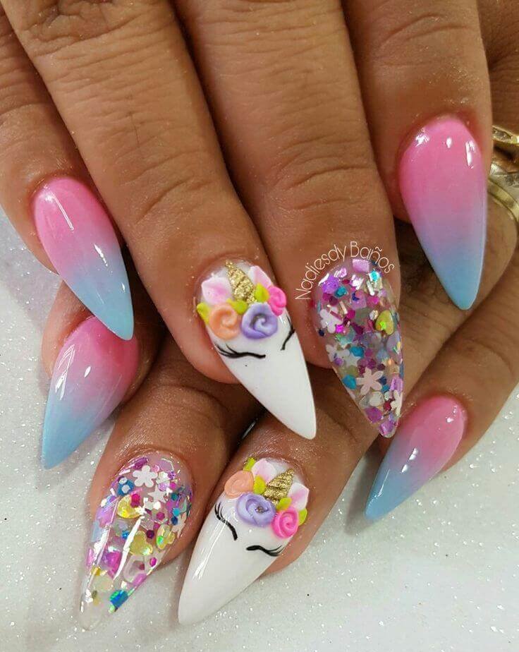 decoracion de uñas para niñas unicornio