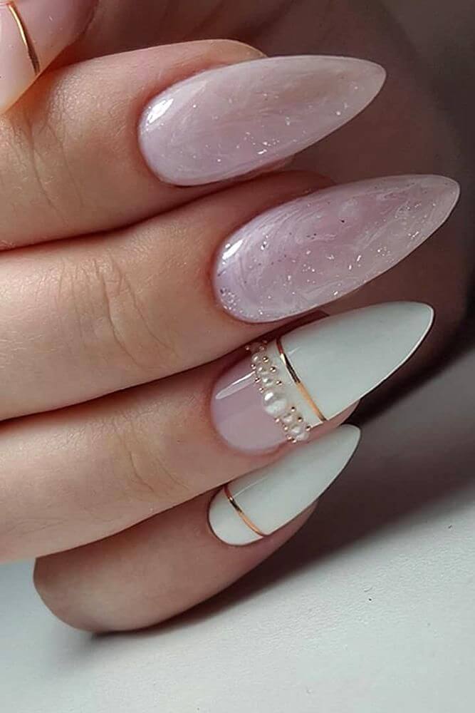 uñas blancas y rosa para novia