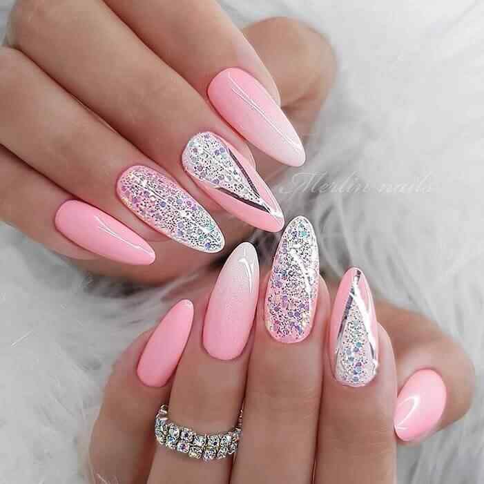 pink decorated nails